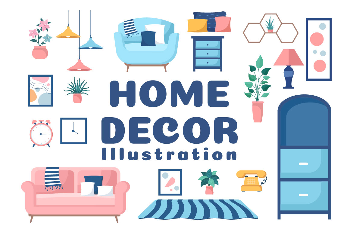 10 Home Decor Living Room Illustration facebook image.