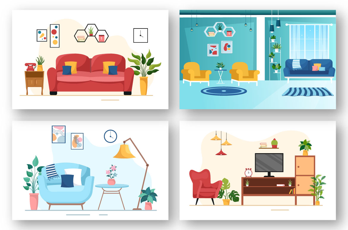 10 Home Decor Living Room Illustration set.