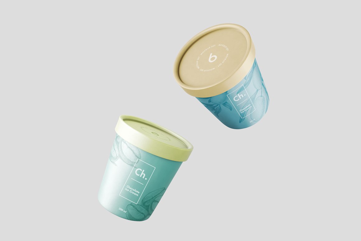 Light Blue Ice Cream Jar with Light Yellow Cover and Blue Ice Cream Jar with Beige Cover.