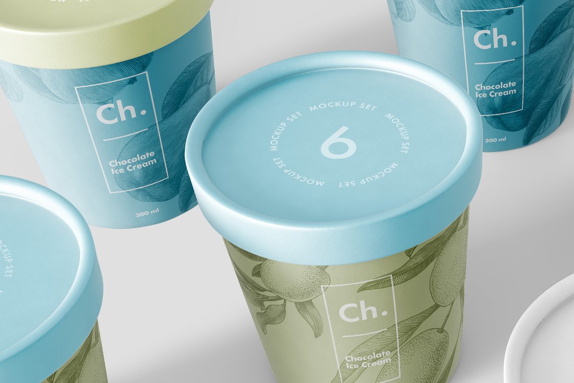 4 Ice Cream Jar - 2 Light Blue with Light Yellow Cover and 2 Olive with Light Blue Cover.
