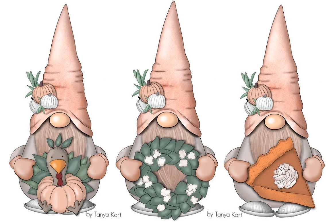Cool festive gnomes with wreath and flowers.