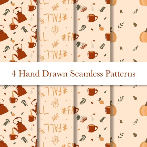 Autumn Seamless Patterns with Leaves and Pumpkin cover image.