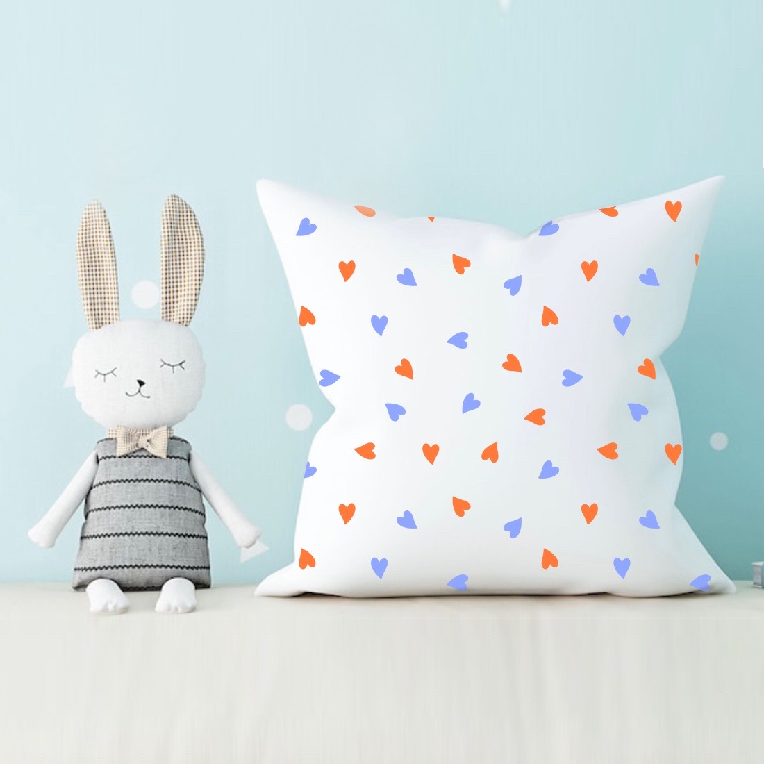 Cute Pillow Chickens and Hearts Poster Seamless Pattern Preview image.