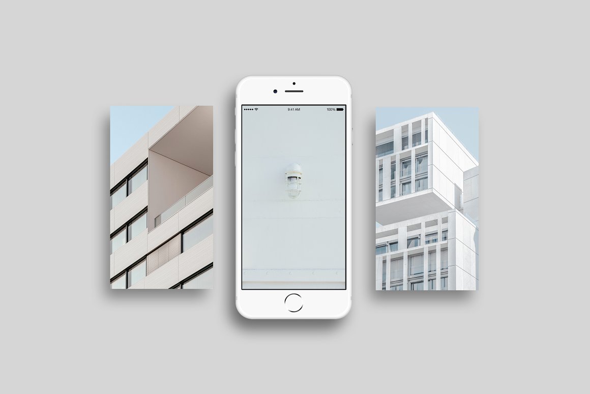 White iPhone mockup with an image and 2 images on a gray background.