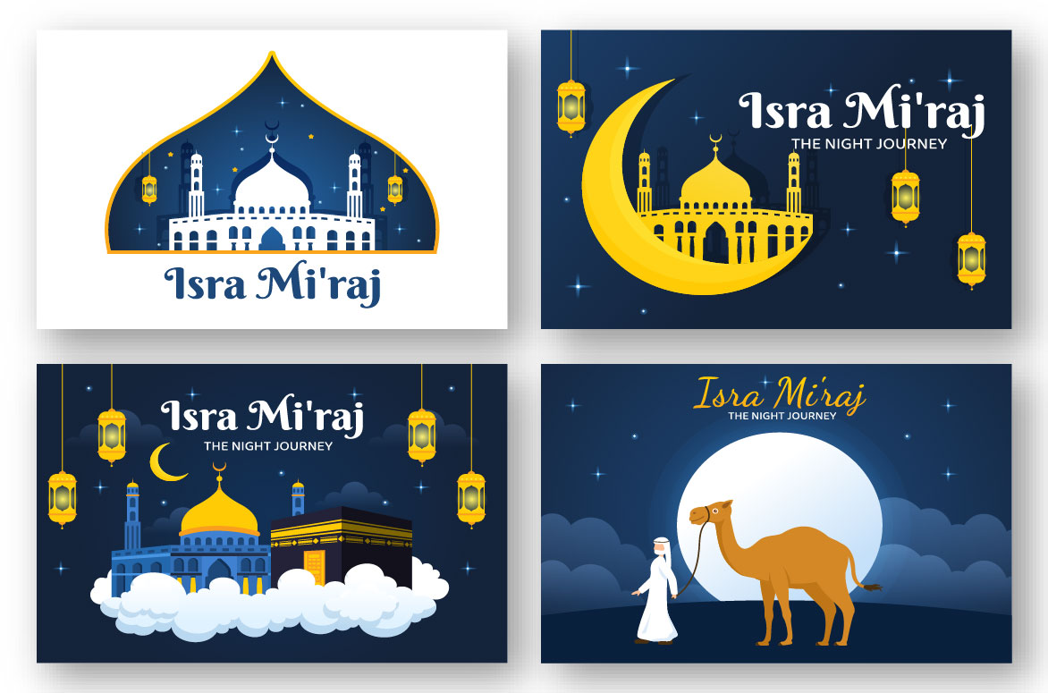 13 Happy Isra Miraj Illustration for post cards.