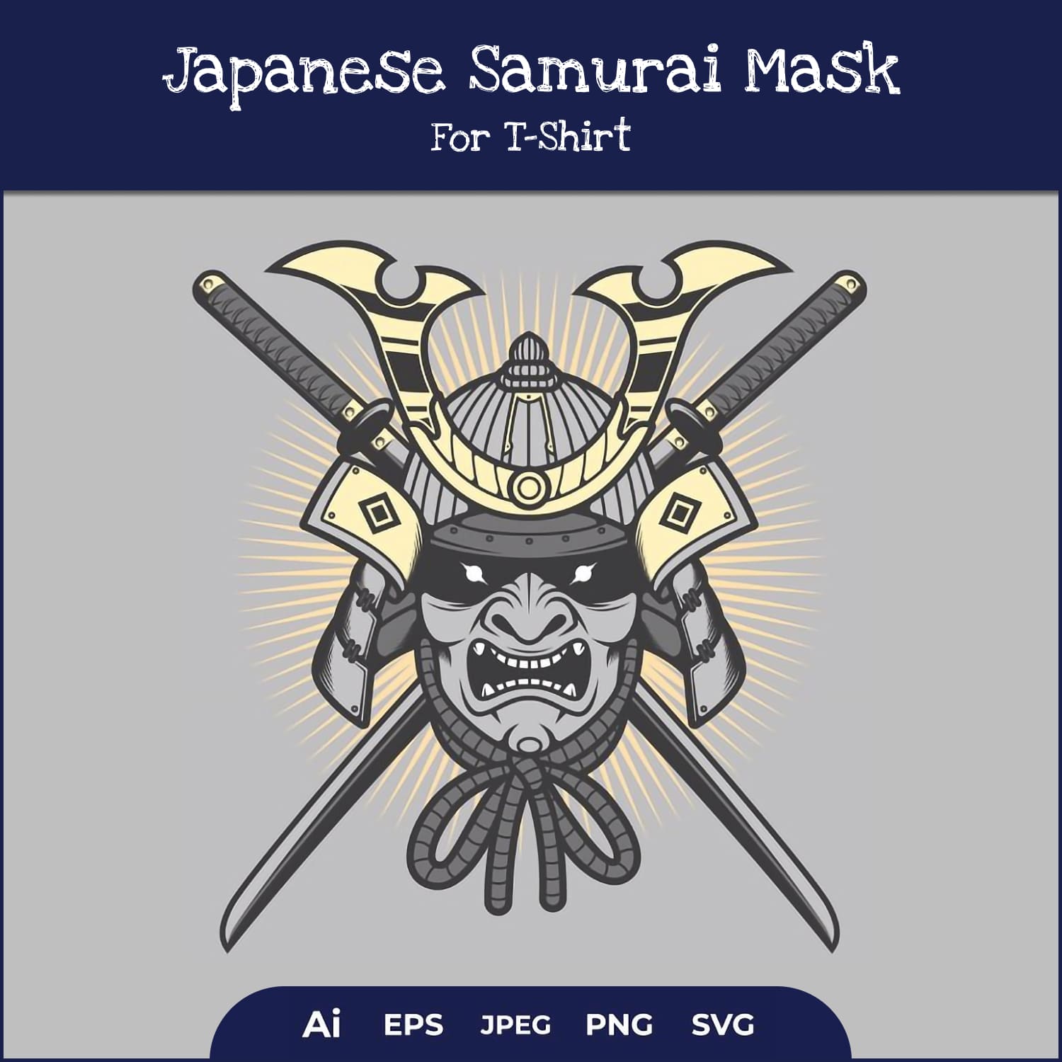 Japanese Samurai Mask for T-Shirt.