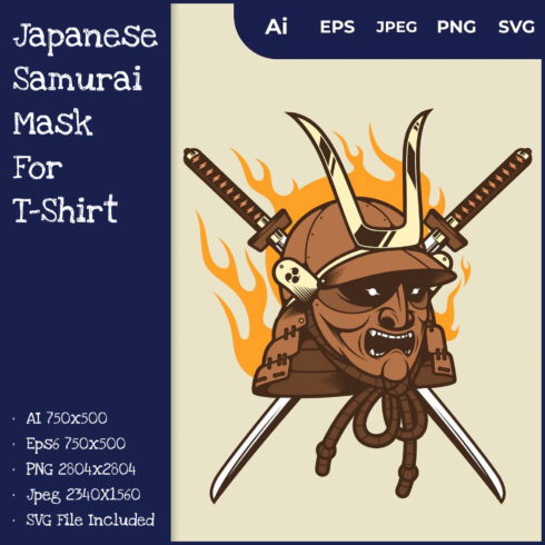 Japanese Samurai Mask for T-Shirt.