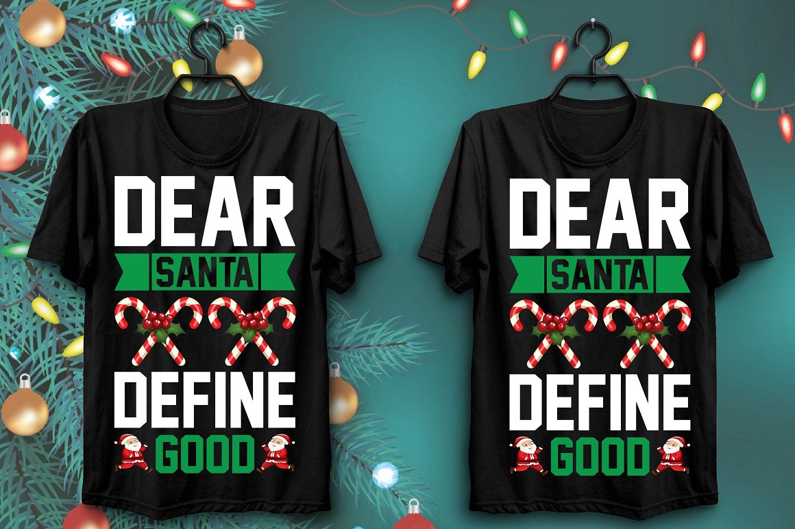 T-shirts with Christmas candy print and funny slogan.