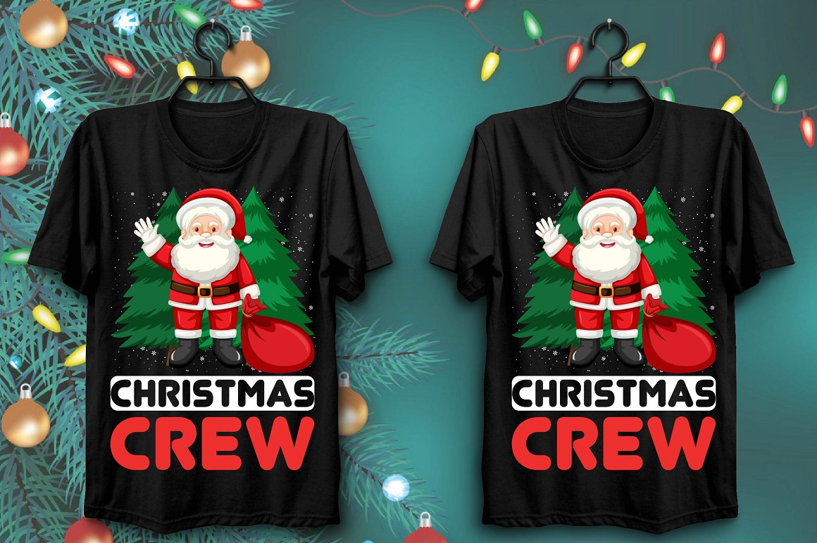 Black T-shirts with gorgeous colorful Santa print.