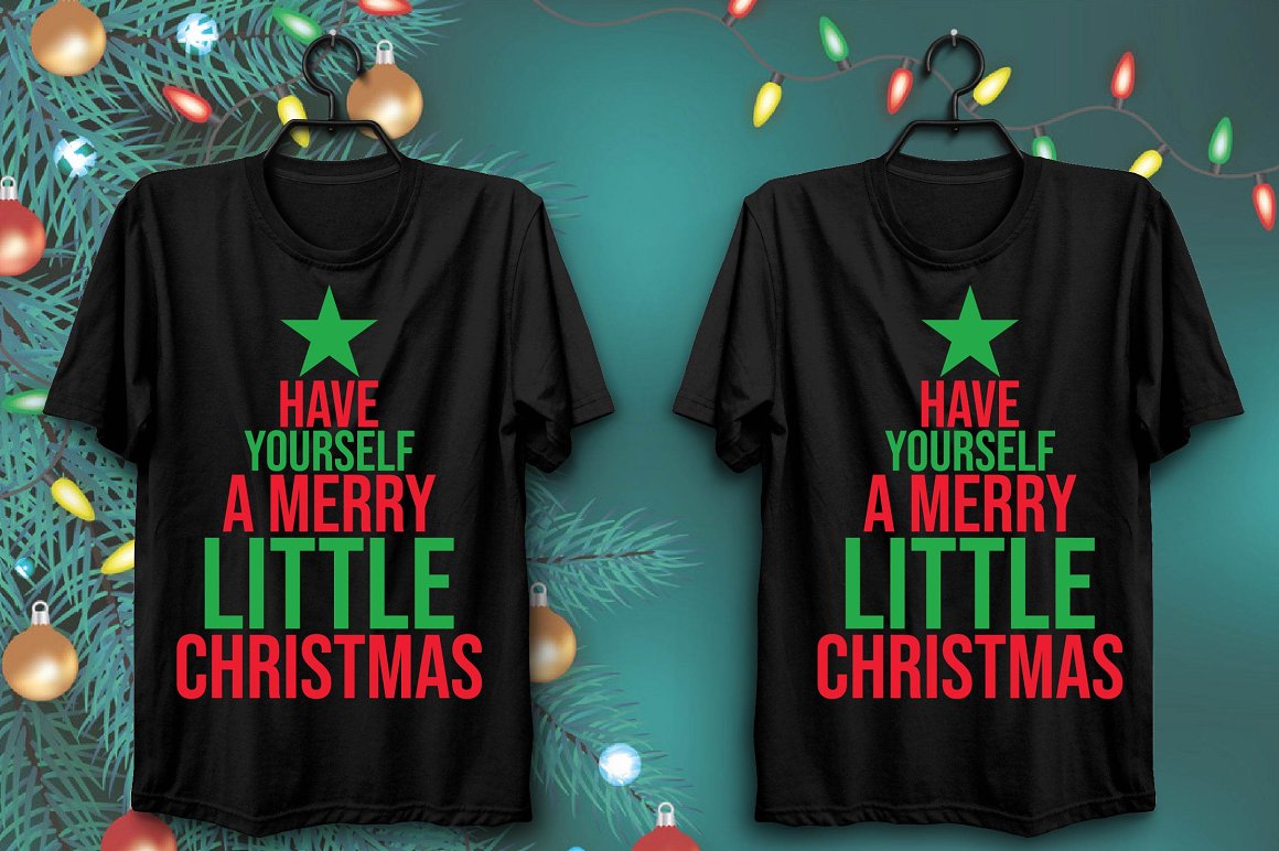 Black T-shirts with colorful green star print and bold slogan.