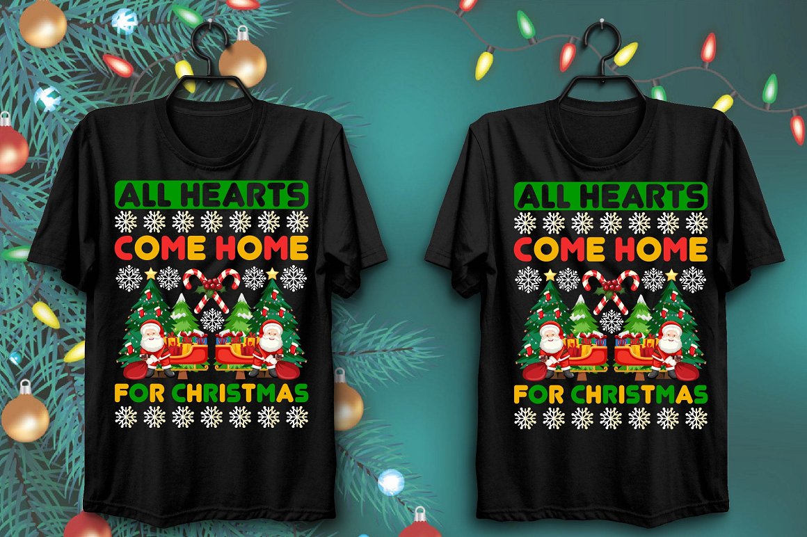 Black T-shirts with memorable Christmas print.