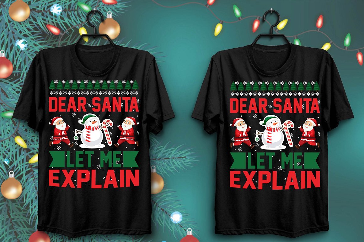 Joyful santa and snowman print t-shirts with funny slogan.