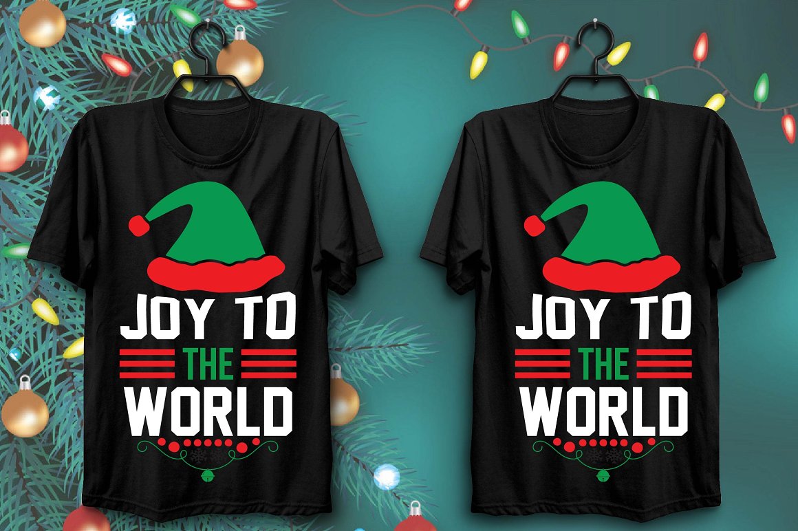 Black t-shirts with gorgeous Christmas elf hat print.