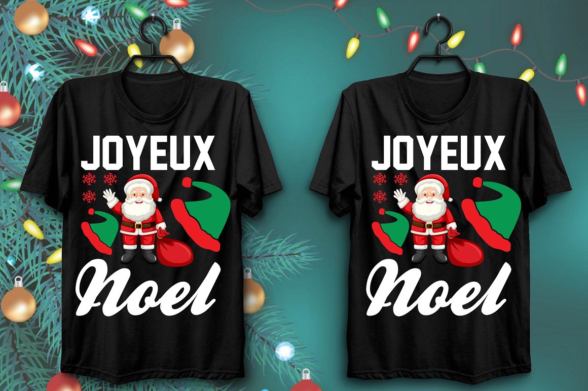 Black t-shirts with merry Santa print.