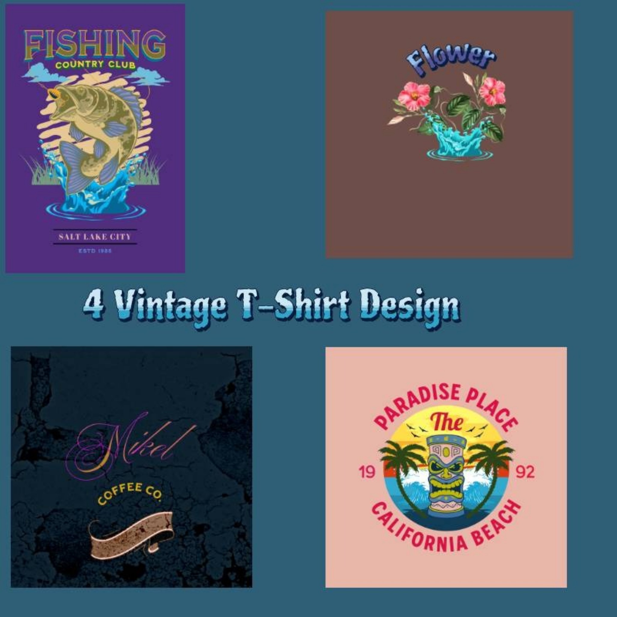 4 Vintage T-Shirt Designs Bundle PNG Retro Collection cover image.