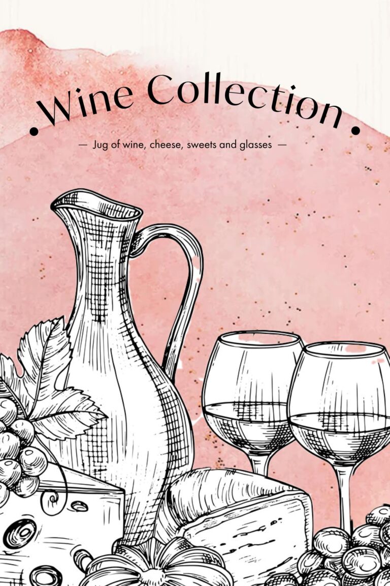 Jug Of Wine, Cheese, Sweets And Glasses Sketch Vector Backgr Master