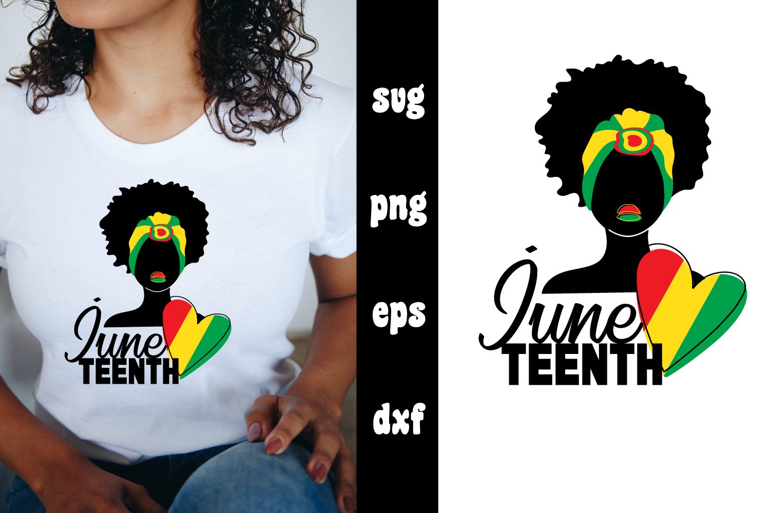 White t-shirt with a colorful print of a beautiful afro girl.