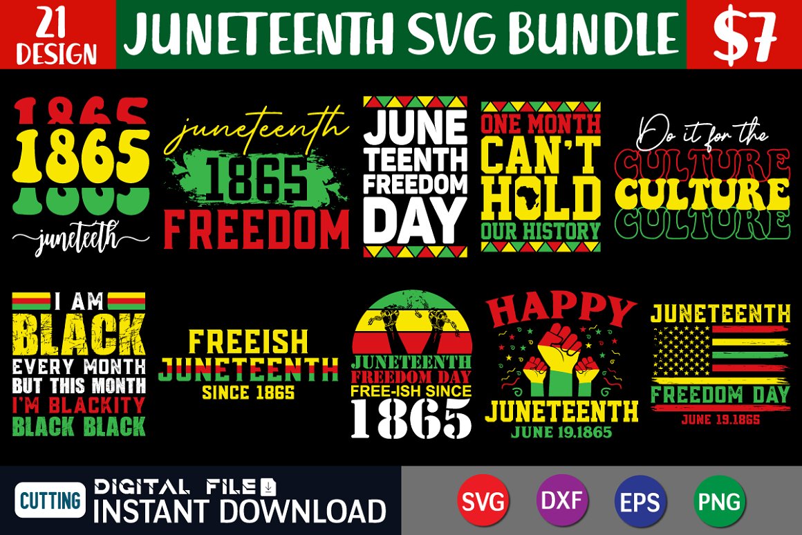 Set of colorful images on the theme Juneteenth.