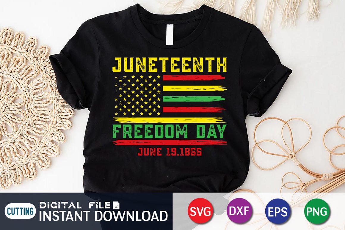 Black t-shirt with colorful american flag print in africa colors.