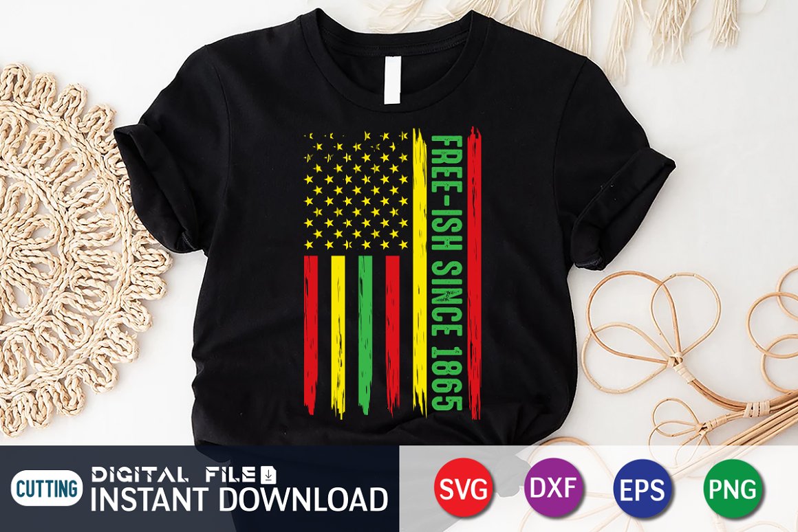 Black t-shirt with colorful american flag print in africa colors.