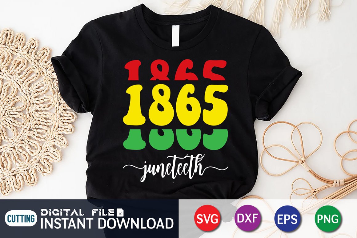 Black T-shirt with "1865" slogan in the colors of the African flag.