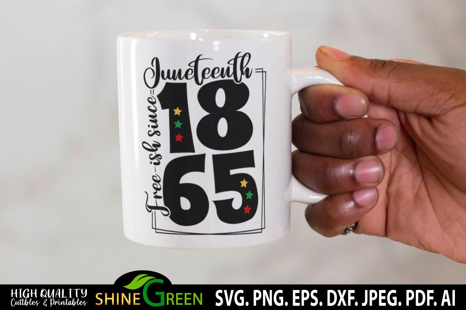 White cup with colorful images in Juneteenth styles