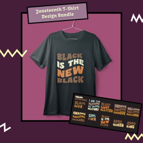 Black T-shirt with gorgeous Juneteenth print.