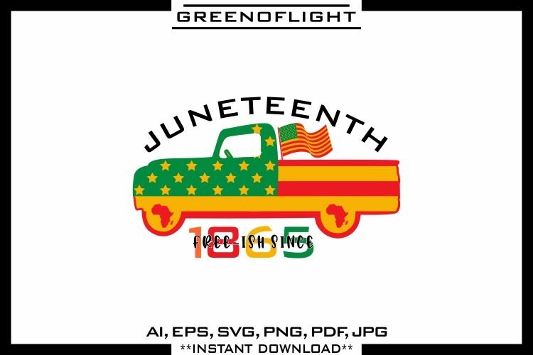 Truck with the flag of America in bright colors on a white background with the inscription "Juneteenth".
