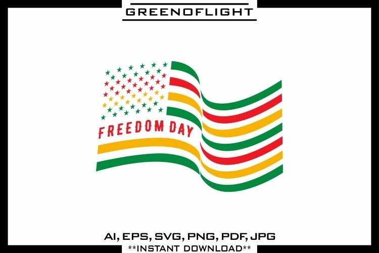 Colorful flag of america in the colors of Africa on a white background with the inscription "Freedom Day".