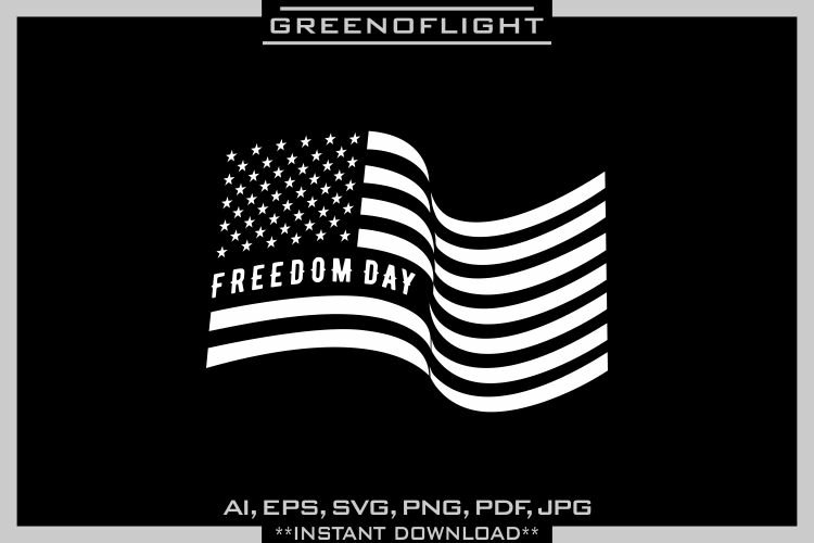 Flag of america in white on a black background with the inscription "Freedom Day".