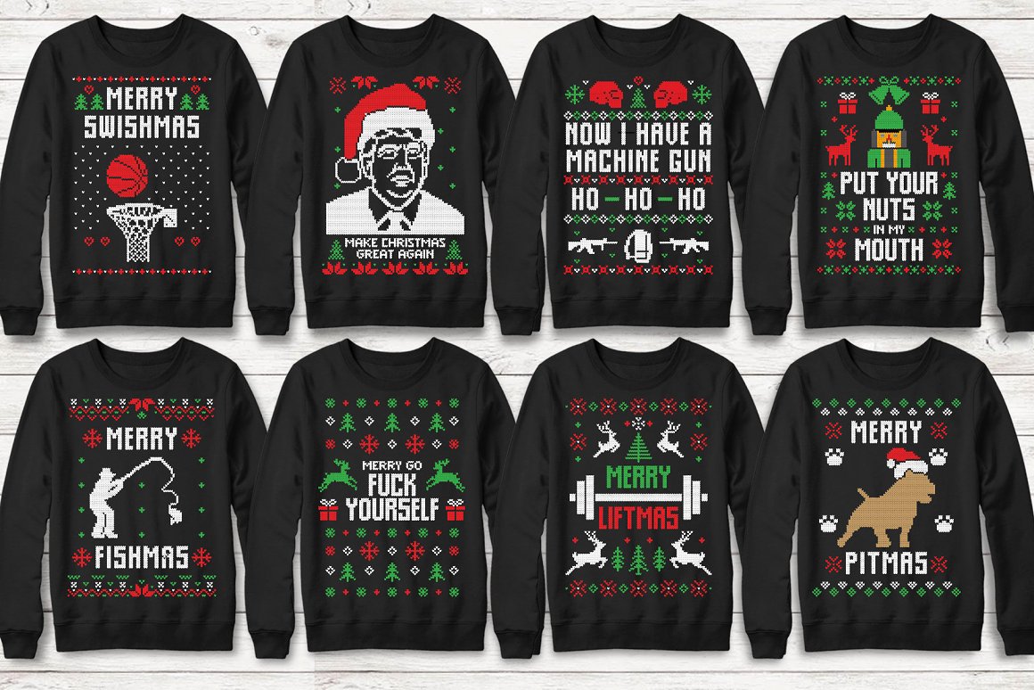 Sweatshirts with fun Christmas prints.