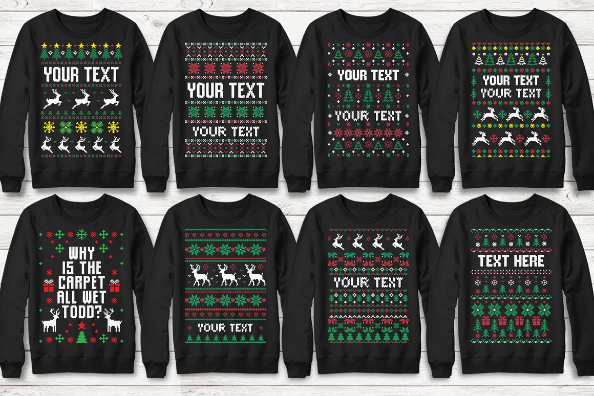Sweatshirts with catchy Christmas-themed prints.