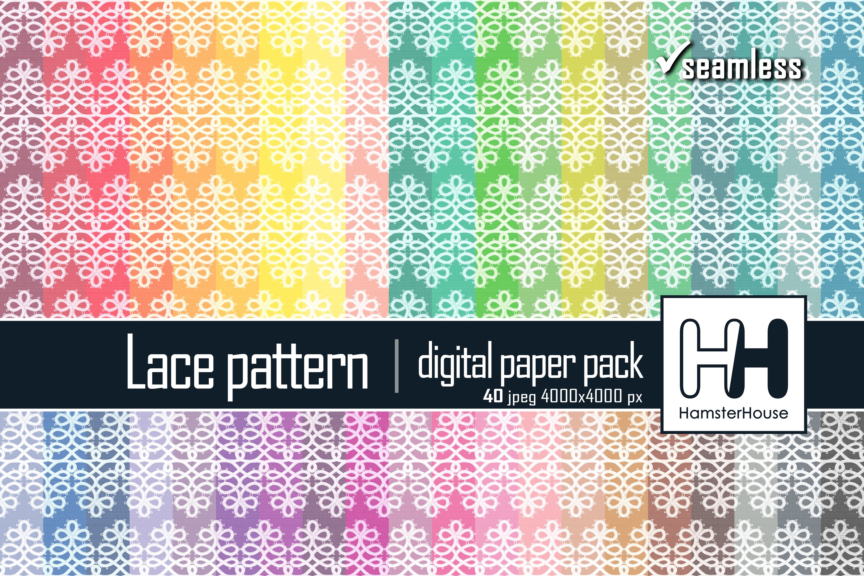 Lace Pattern Digital Paper Pack, 40 Colors.