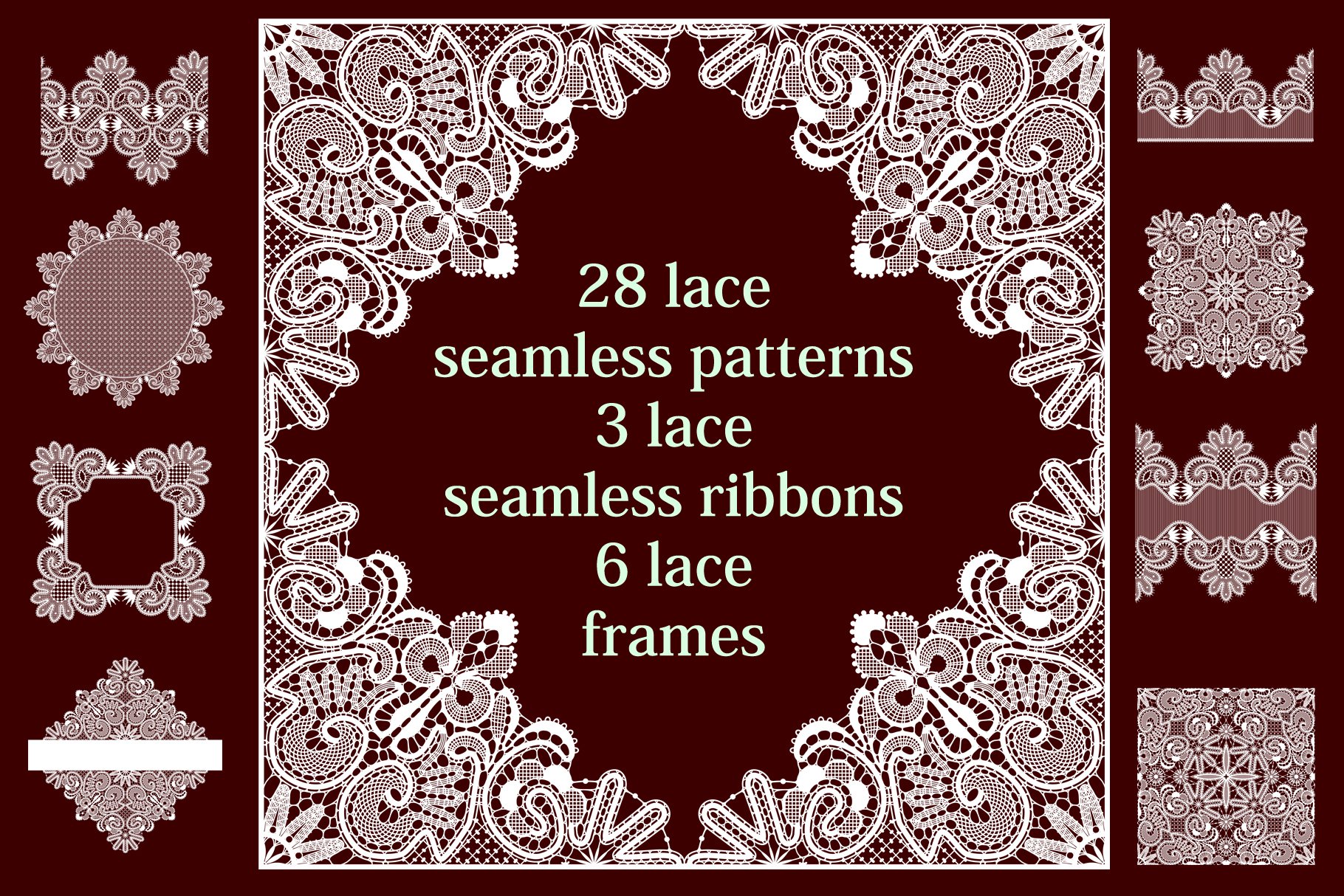 28 Lace Seamless Patterns 3 Lace Seamless Ribbons 6 Lace Frames.
