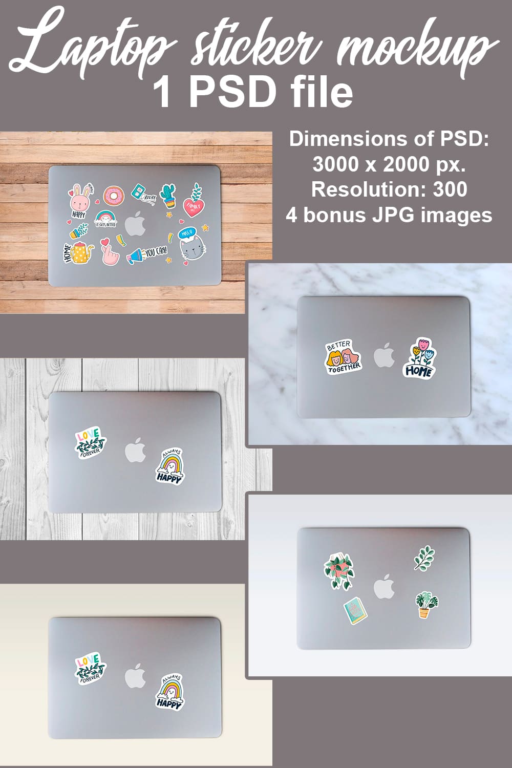 Collection of laptop images with great stickers.
