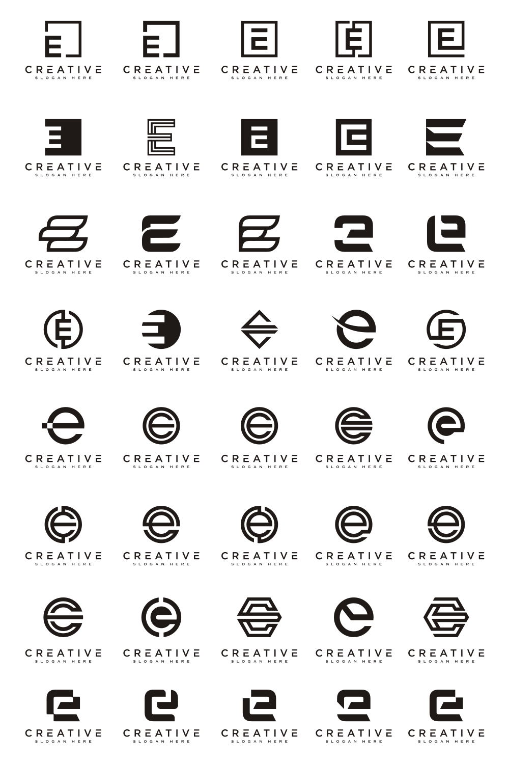 Set of Initial Letter E Logo Vector Design pinterest image.