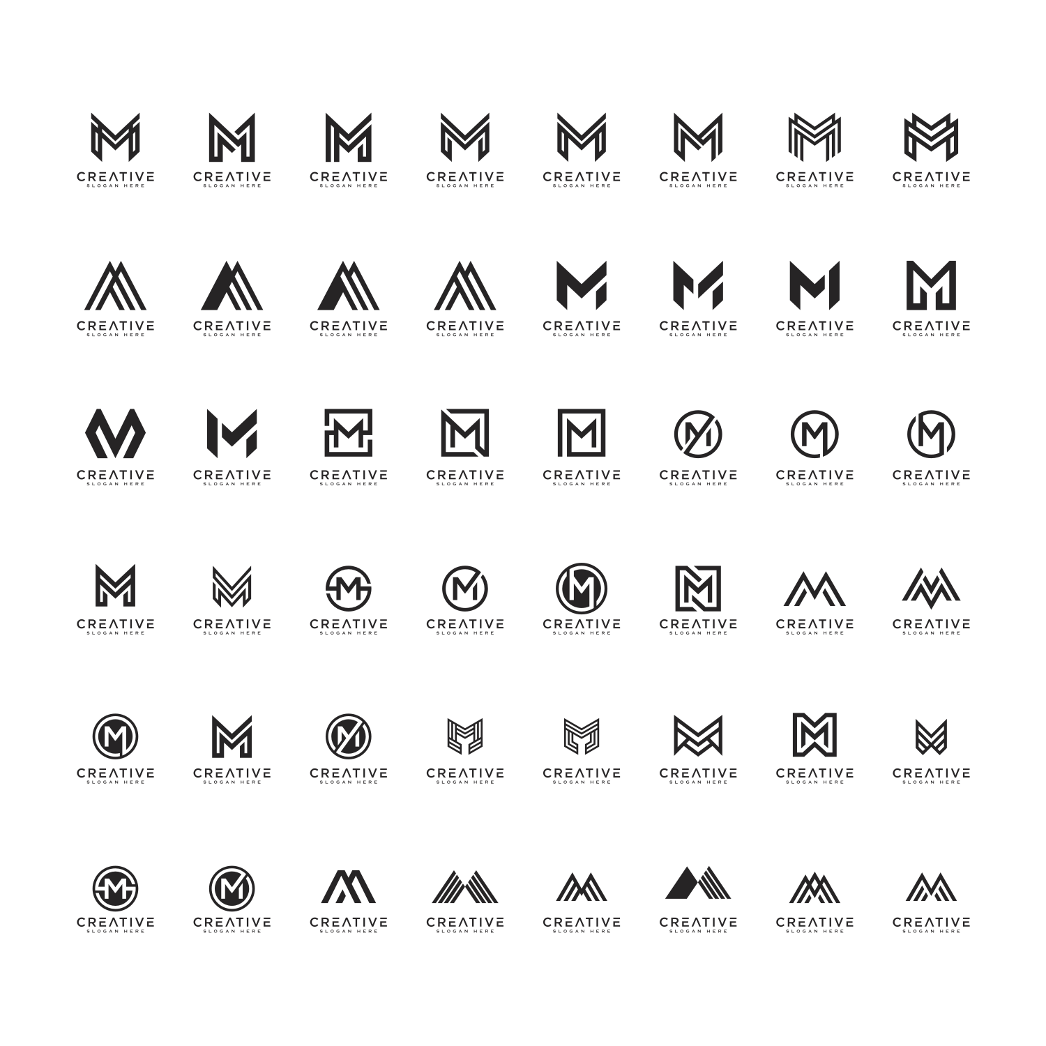 set of initials letter M abstract logo vector design - MasterBundles