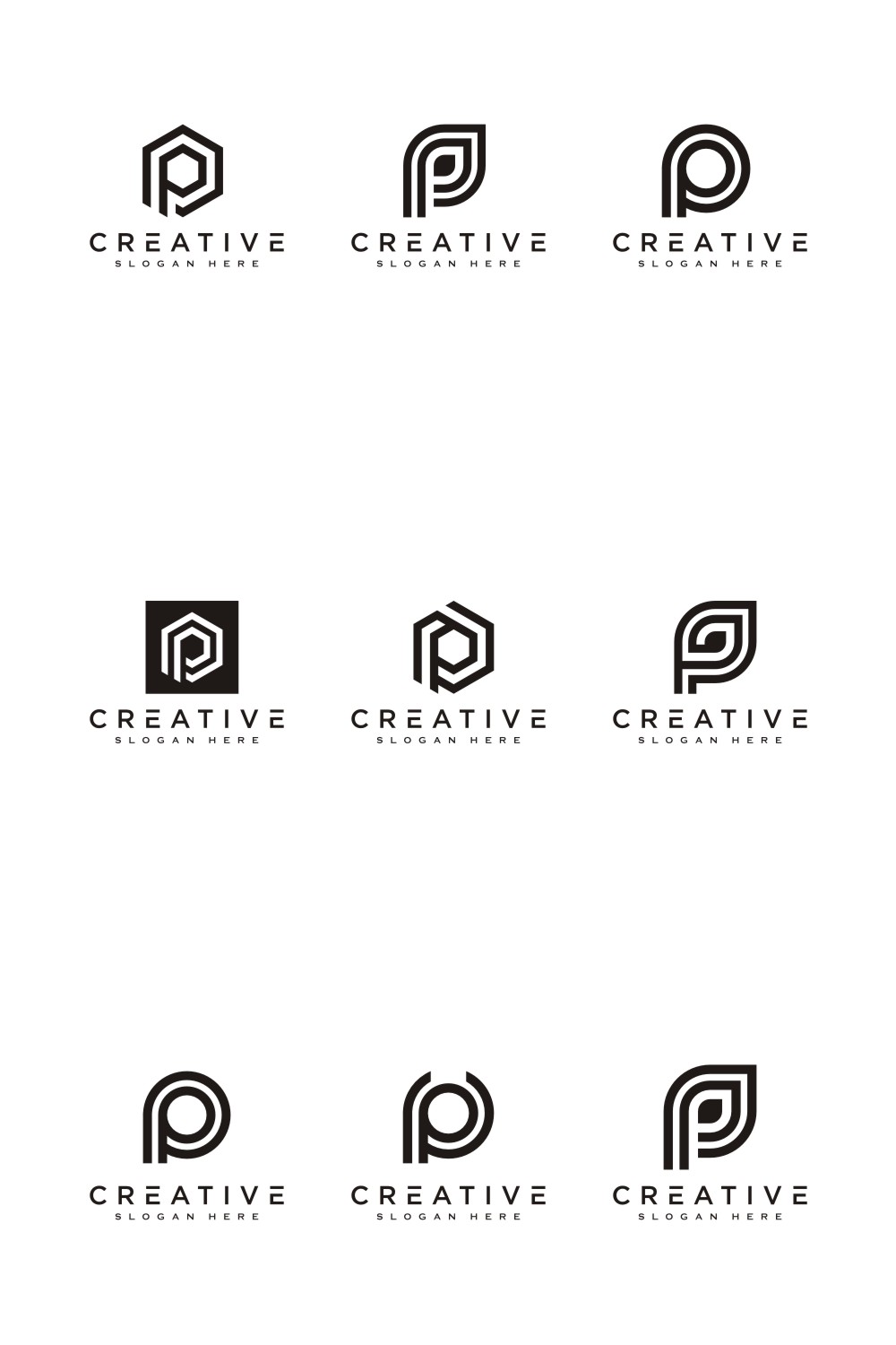 Set of Initial Letter P Logo Design Vector pinterest image.