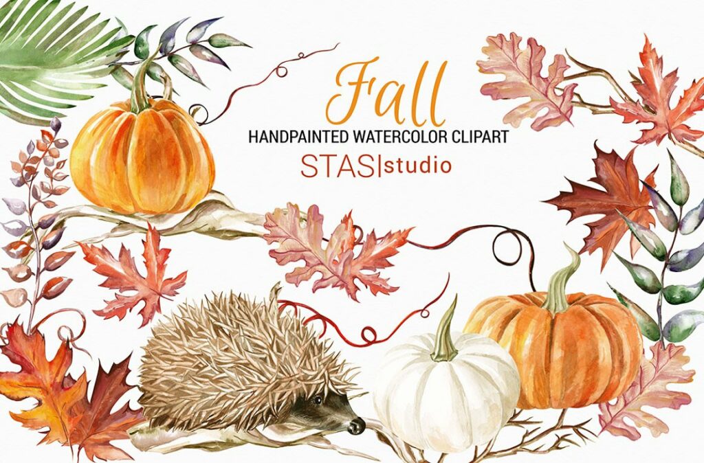 Watercolor Pumpkin Hedgehog Clipart – Masterbundles