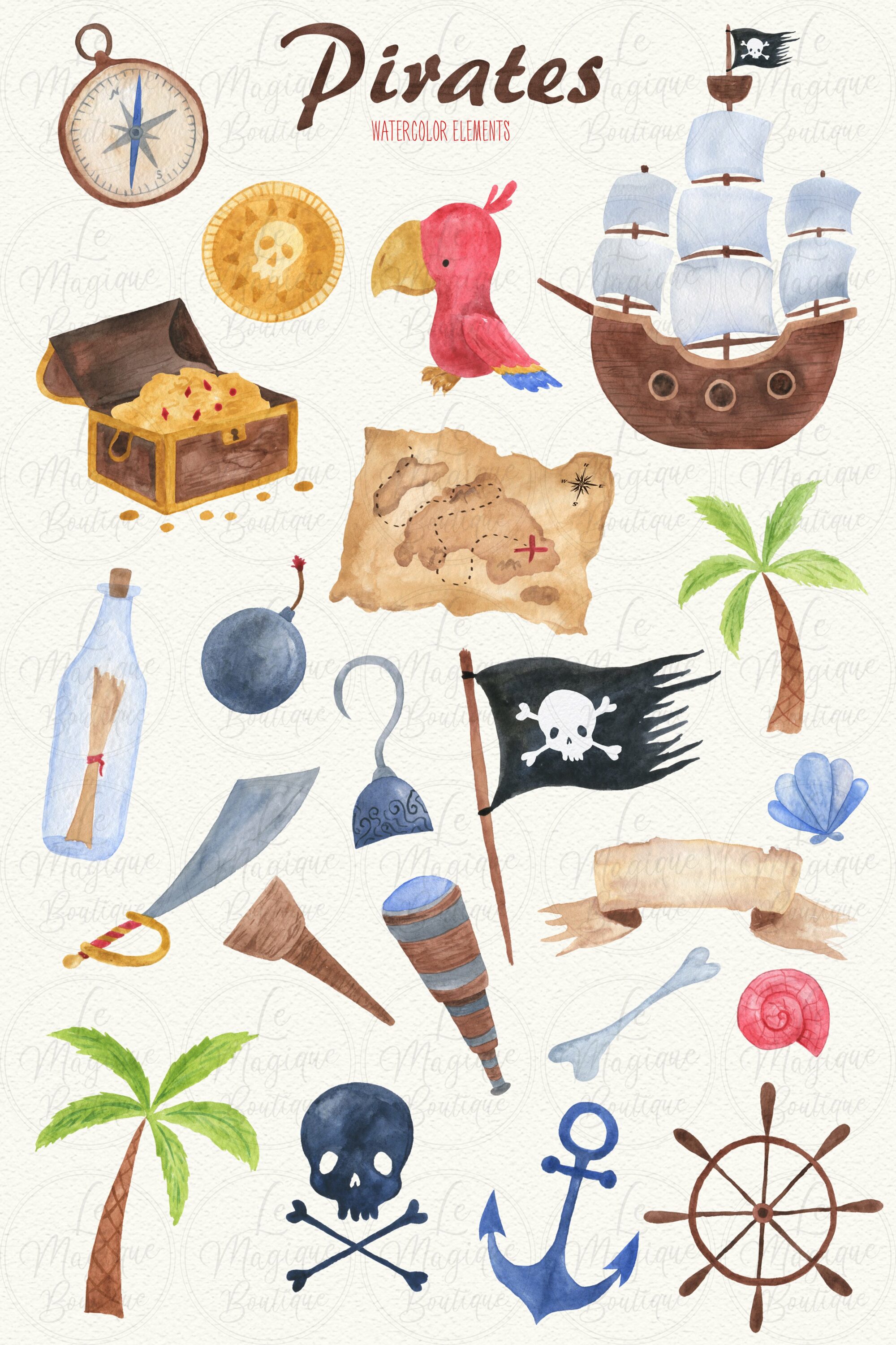 Nice watercolor set to create a normal pirate illustration.