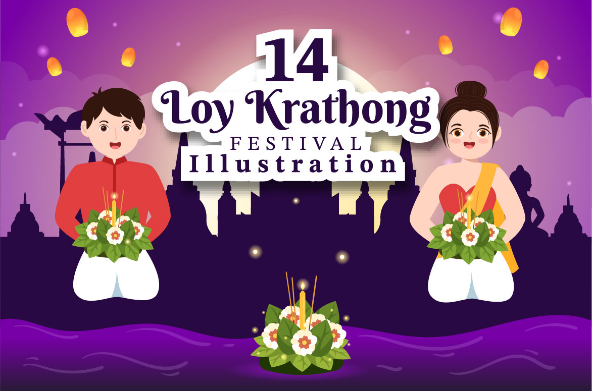 Loy Krathong Festival Illustration Facebook image.