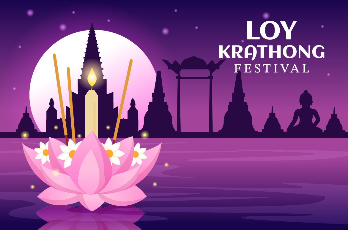 Loy Krathong Beautiful Lilac Festival Illustration Preview image.