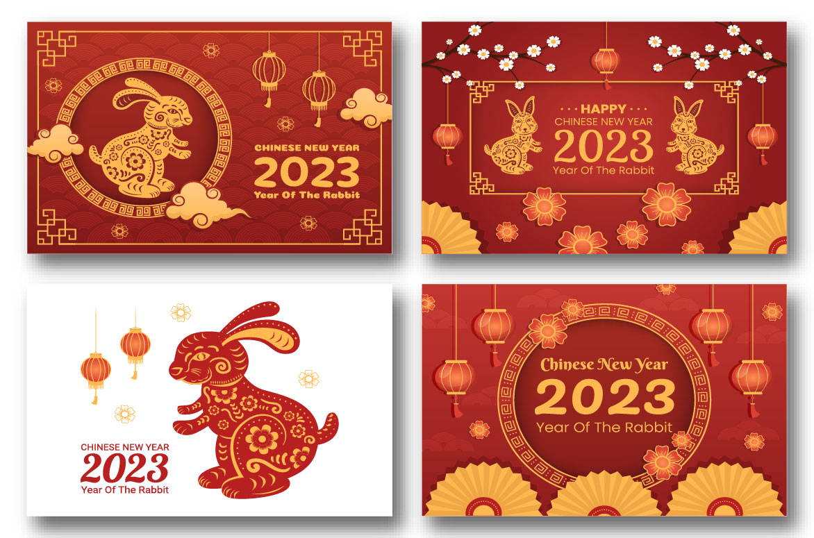9 Chinese Lunar New Year 2023 Day Illustration for postcards.