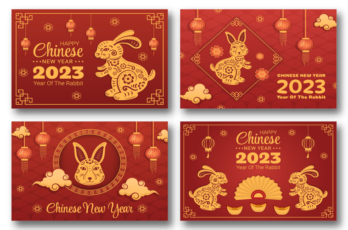9 Chinese Lunar New Year 2023 Day Illustration for greeting cards.