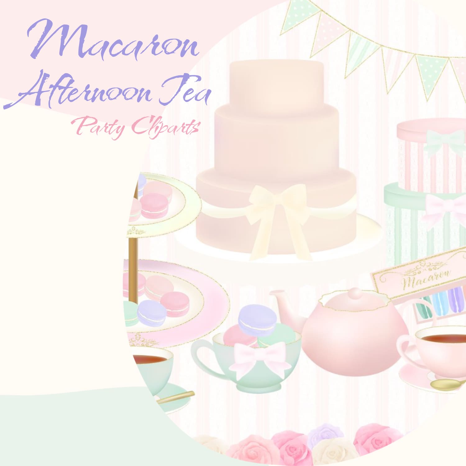 Macaron Afternoon Tea Party Cliparts.