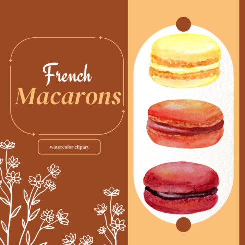 Macaron French watercolor clipart Watercolor Macaron cookies.