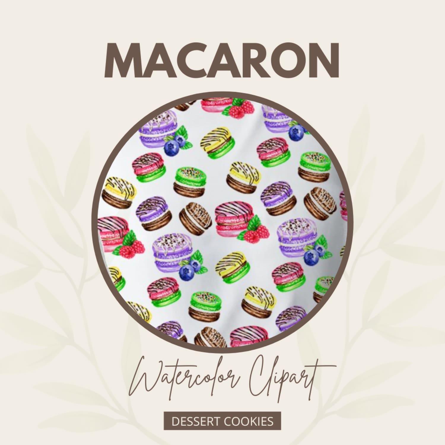 Macaron Watercolor Clipart Dessert Cookies, French Sweets.