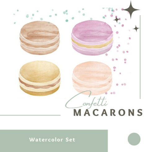 Watercolor Macarons & Confetti Set.