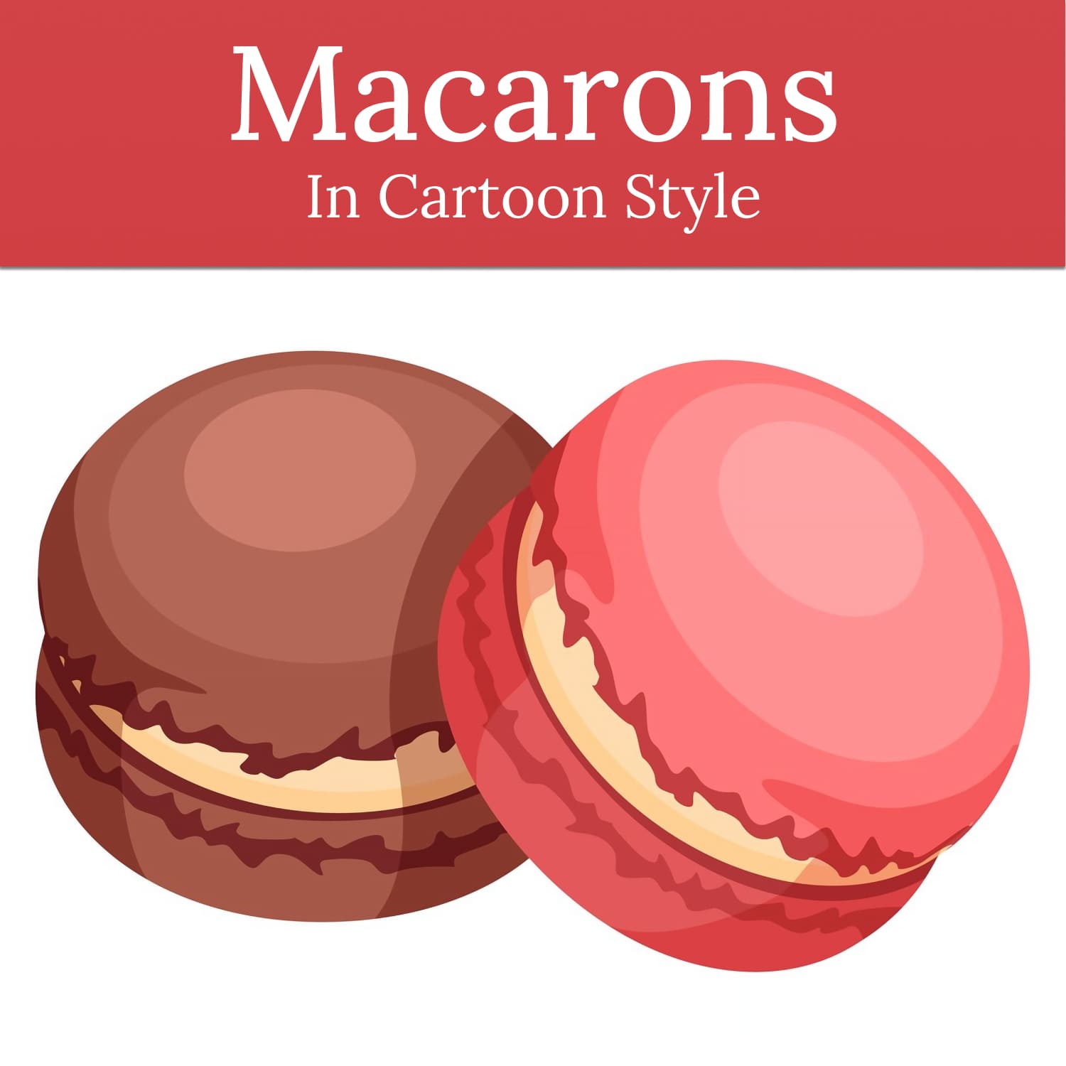 Macarons In Cartoon Style. Pink And Chocolate French Almond.