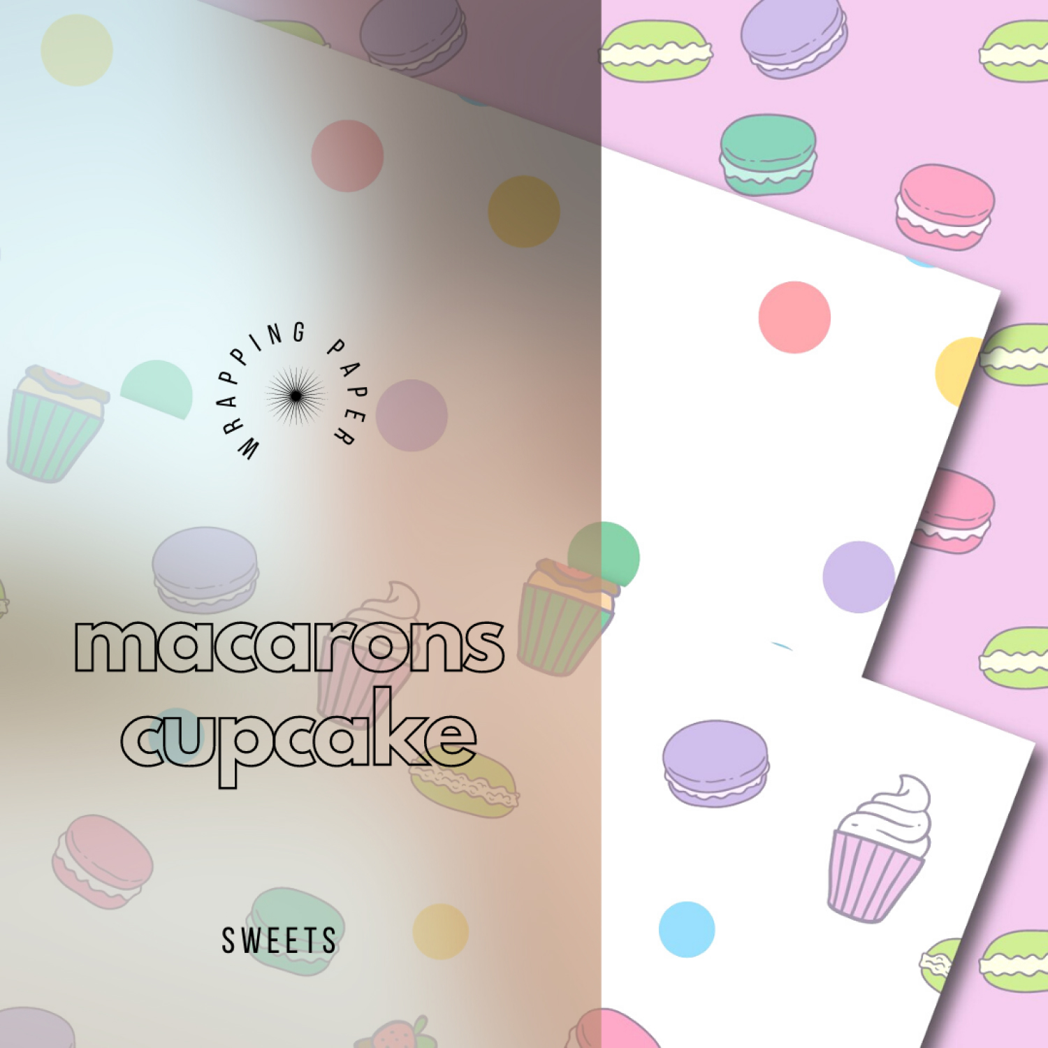 Macarons wrapping paper, cupcake digital paper, sweets.